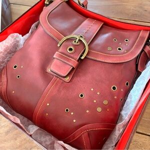 Vintage Coach Y2K Red Studded Soho Shoulder Bag with Original Box
